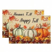 4-Piece Set Of Autumn Thanksgiving Themed Placemats With Pumpkin And Maple Leaf Print Designs, Measuring 30X45 Centimeters, Is Perfect For Theme Decoration In Thanksgiving Restaurants, Dining Tables, Indoor And Outdoor Gatherings, And Rural Kitchens. It Is The Best Choice For Thanksgiving Gifts.