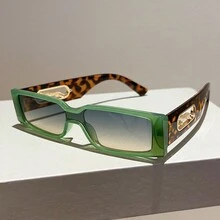 Women's Retro Cheetah Print Glasses - Lightweight For Daily And Party Use, Beige And Dark Brown Frame, Non-Prescription Fashion Glasses, Unisex, Fashion Accessories, Unique Design, Durable Material,  Item, Color-Block Design, High-Quality Lenses, Neutral Style - Xanh lá và vàng - Xem 3
