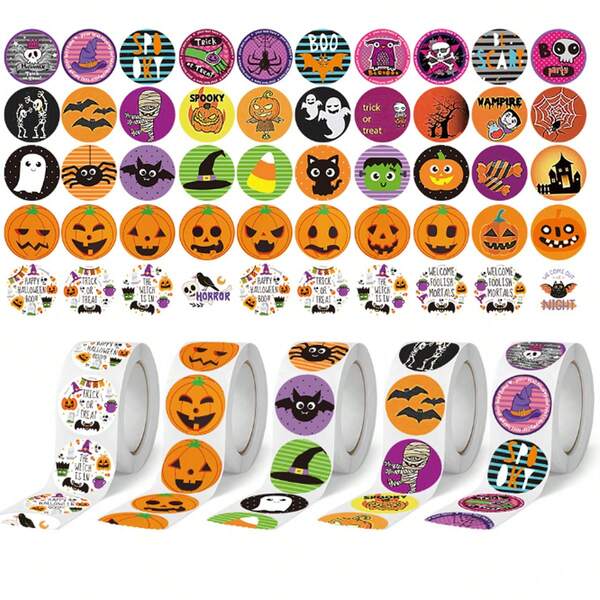 1000pcs, 1 Inch, Halloween Stickers, Happy Halloween Thank You Decoration Adhesive Stickers Labels