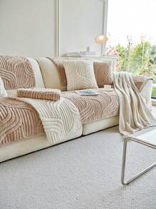 1 szt. Pokrowiec na sofę w stylu boho, jednokolorowy, puszysty – pikowany, antypoślizgowy, odpowiedni na każdą porę roku, łatwy w pielęgnacji, nadający się do prania w pralce, przyjazny dla zwierząt, miękki i wygodny – idealny do salonu, sypialni, biura, wystroju domu, ochrona sofy dla kombinacji od jedno- do trzyosobowej.