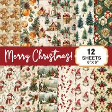 12-Sheet Merry Christmas Scrapbooking Base Paper Set​​ – Featuring Snowman, Leaf, And Snowflake Designs, This Christmas-Themed Craft Paper Serves As A Versatile Background For Journal Collages, DIY Gift Wrapping, And Holiday-Themed Projects.