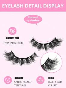 10 Pairs Of Natural Looking False Eyelashes Soft And Fluffy Eyelashes 3D Curling Eyelash Extension Tool Reusable Natural Eyelash Pairs Suitable For Everyday Outings, Dates, And Party Use - 濃密款 - 查看 5