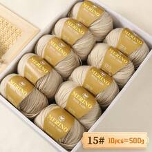 500g 精细 212 美利奴羊毛和羊驼毛线，手工编织 DIY 材料，适用于男女秋冬季毛衣、围巾、帽子和保暖服装。1 个大包装，10 个球/包 - 彩色 - 查看 31