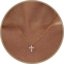 Cross Necklace For Women, Dainty 18K Gold Plated/Sterling Silver Small Cross Pendant Necklace Simple Gold Cross Necklaces For Women  Faith Jewelry Gift2025 - 珍珠十字金 - 查看 12