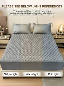 South Life 1pc Waterproof Fitted Sheet, Bedding, Fitted Bed Sheet, Mattress Cover, Skin-Friendly Bed Cover, Soft And Comfortable Bedding For Bedroom, Solid Color Mattress Protector, Room Decor, Perfect Fit For Twin Full King Queen All Size Bed, Bedding Gifts, Machine Washable, Fathers Day Gift, Birthday Decorations, Grad Party Decor, Fathers Day Decor, Graduation Gift, Birthday Gift - 灰色 - 查看 8