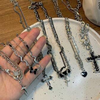 6 buc fluture perle artificiale colier set cruce inimă pandantiv coliere Y2K pentru femei Valentine's Day, mama, mama, Ziua Mamei, cadou