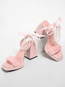 Giày sandal mùa hè kiểu Pháp dành cho nữ, thiết kế độc đáo, họa tiết nơ xinh xắn, đế cao, phù hợp với người nhỏ nhắn. - Hồng - Xem 4