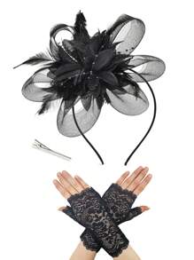 D EXCEED 1/2 件女士短款蕾丝手套露指新娘腕手套歌剧晚会婚礼茶会舞会角色扮演