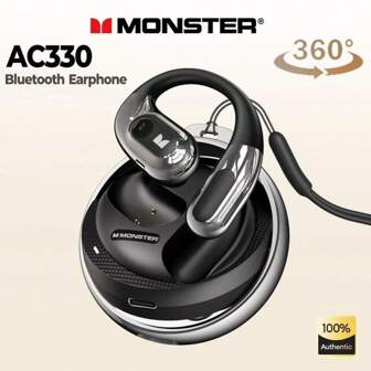  Monster AC330 蓝牙 5.4 耳机 OWS 无线 360° 环绕 Hifi 立体声耳机带麦克风防水 IPX5 运动耳机通话降噪耳塞