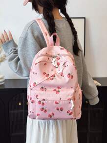 3pcs Backpack Set - Fashionable Large Capacity Backpack + Lunch Bag + Pencil Case, Includes Laptop Compartment, Strawberry Pattern Backpack With Adjustable Shoulder Straps And Spacious Multi-Pockets - Lightweight Zipper Bags, Suitable For Women/Girls/Students/Teens/Graduates, Perfect For Outdoor/Travel/Middle School/High School/College