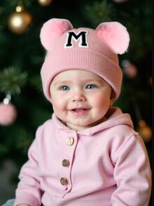 1pc Personalized Infant Knit Hat, 26 Letter Knitted Cap For Toddlers & Children, Handmade Skull Cap For Baby Girls, Suitable For 0-3 Years Old Daily Wear