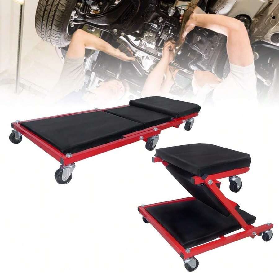 2 In 1 Folding Mechanics Car Creeper, 36-Inch Heavy-Duty Convertible Stool Crawler Board With 6 Rotatable Wheels – 2-In-1 Folding Workshop Creeper - Black - View 1
