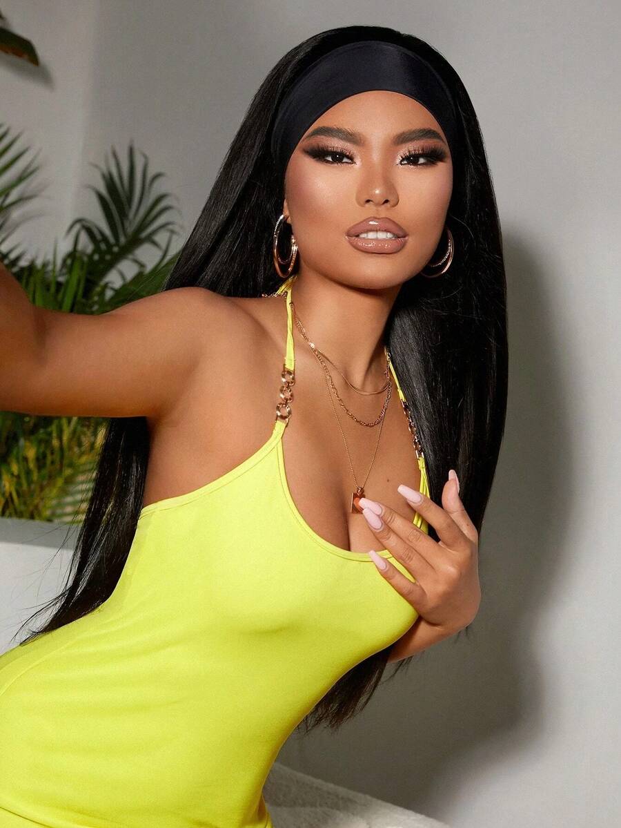 bling hair Perruques bandeau, perruques lisses en cheveux humains pour femmes, perruques sans colle, densité 180 %, sans dentelle, perruques brésiliennes en cheveux humains, couleur naturelle