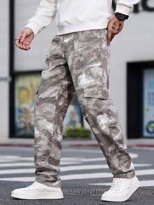 1pc American Casual Brand Camouflage Men's Multi-Pocket Skinny Jeans, Comfortable Washed Denim Pants (No Belt Or Accessories) - Beige - View 8
