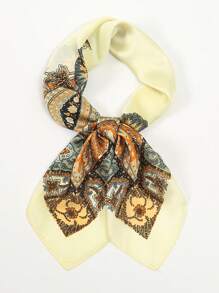 1pc New Satin Square Scarf For Men And Women 70*70cm Satin Floral Geometric Pattern, Elegant Retro Bohemian Style Headscarf, Fashionable And Versatile Neutral Square Scarf, Suitable For Daily And Casual Occasions, Can Also Be Used As A Holiday Gift