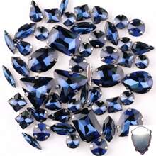 50 件/包，闪光混合形状玻璃水钻，银色金属平底，混合形状手工缝制水钻，用于衣服平底工艺宝石水晶缝制水钻带爪，DIY 配件用于装饰衣服、连衣裙、包、鞋子、胸针、耳环、手工艺品