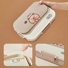 WORTHBUY 1 Stück 1500ml 4/5 Fächer 304 Edelstahl Lunchbox mit niedlichem Capybara Muster, tragbare Bento Box mit großer Kapazität inklusive Besteck & Suppenschale, thermisch isolierter Lunchbehälter, auslaufsicher für Obstsalat und Lebensmittellagerung, spülmaschinen- und mikrowellengeeignet, geeignet für Studenten und Erwachsene zuhause, in der Schule, im Büro, beim Camping, Picknick, Reisen, Schulanfang