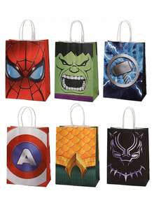 6pcs Gift Bag Kraft Bags Hulka Birthday Party Paper Favors Bags Decor