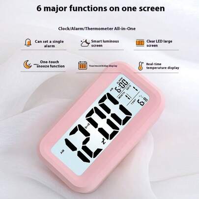 1pc Student Alarm Clock, Electronic Digital Desk Clock, Smart Multifunctional Clock With LED Backlight, Temperature, Calendar For Kitchen Timer Home Decor Room Decor