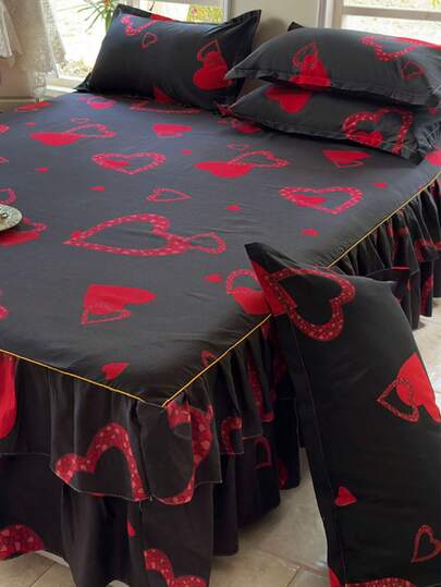 3 件套床裙套装（1 个床裙 + 2 个枕套，不含枕芯），现代风格床上用品，柔软舒适的卧室床上用品，适用于床基和床架，床上用品防尘罩易于安装，房间装饰，适合所有季节，轻便，带环绕式可调节床裙，适用于单人床、双人床、大号双人床、特大号双人床，可机洗