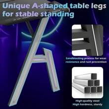 A-Frame Gaming Desk 140cm Wide With LED | 1.5cm Thick MDF Board & Steel Frame | Ergonomic Computer Desk Spacious Work Surface | RGB Gamer Table Home Office Desk - Black - View 8