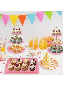 1/5pcs Plastic Cake Stand Dessert Plate Set, 2-Tier/3-Tier Dessert Display Rack, Round Multi-Layer Tray Suitable For Birthday, Wedding, Party - Pink - View 8