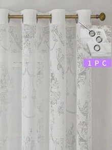 1 件白色法式田园风格薄纱窗帘，顶部环形面料设计，适用于客厅、餐厅、卧室、阳台、家居装饰 - 白色 - 查看 3