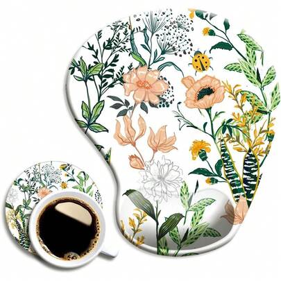 Ergonomic Mouse Pad With Wrist Support, Cute Mouse Pads With Non-Slip PU Base Home Office Working Studying Easy Typing & Pain Relief Beautiful Floral