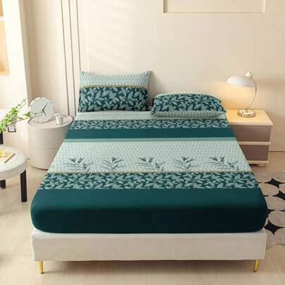 Jogo de Lençol Cama Casal Padrão Kit 3 Peças Com Elástico Estampado 180 Fios