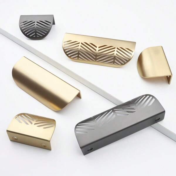 Tiradores de gabinete con forma de hoja con manijas ocultas, de aleación de zinc dorada con tornillos, para muebles