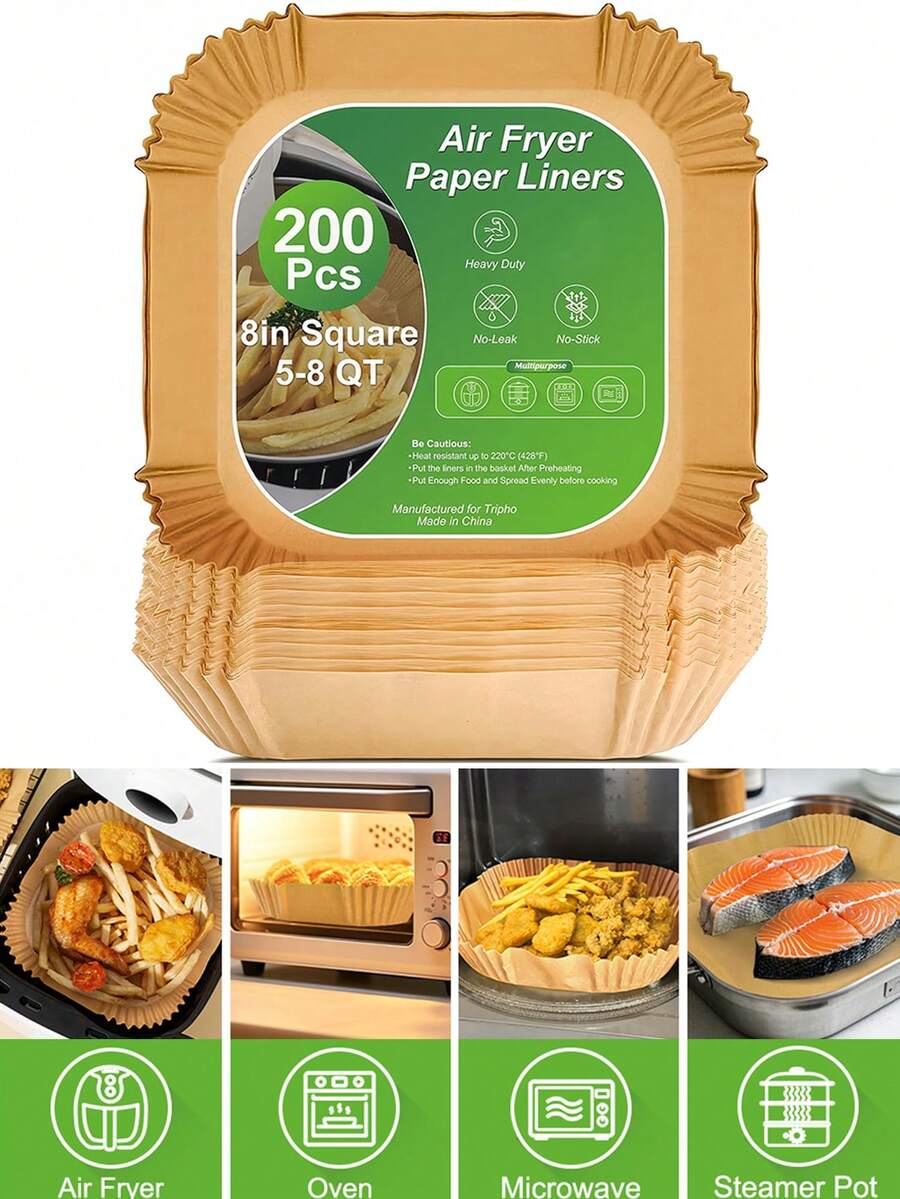 50/100 /200 Air Fryer Liners, Non Stick Paper For Baking, Baking, And Microwave Ovens - Easy To Clean, Single Sheet Paper For Healthier Cooking - Hotel And Commercial Use, Tray Non Stick Silicone Paper, Kitchen Accessories