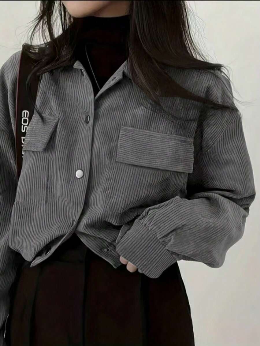 Women's Solid Color Long Sleeve Single-Breasted Utility Pocket Casual Jacket