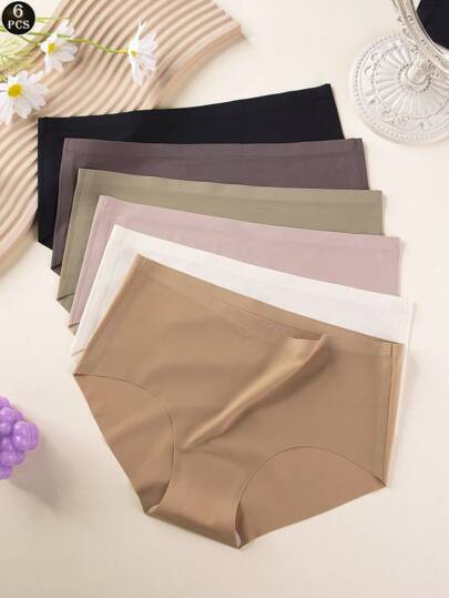 6pcs/Pack Seamless Comfortable Women's Solid Color Hipster Panty, Invisible Fit For Daily Wear