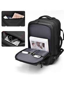 男士旅行背包，功能性笔记本电脑隔层单肩包，女士商务旅行背包，大容量书包，可扩展户外背包 - 深灰色 - 查看 6