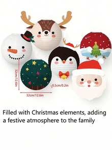 6pcs/1pc Christmas Paper Lanterns, Handmade, Cartoon Snowman And Santa Claus Themed Holiday Decoration, Suitable For DIY Party Celebrations, Christmas Decoration, Outdoor Garden Party Decoration, Dining Table Decoration - Multicolor - View 5
