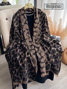1条复古豹纹提花金线围巾，女士时尚百搭空调房披肩，春秋季外套，防晒装饰披肩，适合日常搭配及户外穿着。 - 彩色 - 查看 1