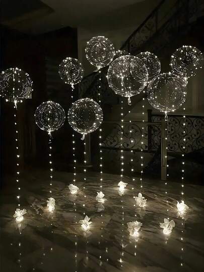 12pcs (6sets) LED Balloon String Lights, Transparent Bubble Ball Design, Suitable For Birthday, Wedding, Anniversary, Valentine's Day, Summer Beach Party Decor, Indoor Party Decor, Warm White Light