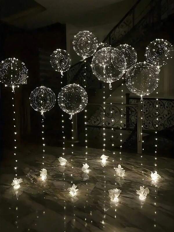 12 piezas (6 sets) - Luces de cuerda de globo LED, diseño de bola Bobo transparente, decoración para cumpleaños, boda, aniversario, Día de San Valentín, fiesta de playa de verano, decoración de fiesta interior, blanco cálido