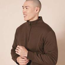 Men's Long-Sleeve Quarter-Zip Pullover Fleece Sweatshirt, Style - 中棕色 - 查看 3