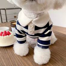 春の犬服カジュアルストライプラウンドネックシャツ小型および中型犬薄手のポロシャツ二足ペット服 - 紫色の子犬用ベスト - チェックする 1