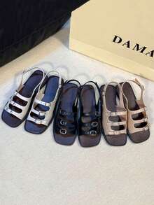 2025 Summer New Khaki Low-Top Women's Sandals, Multi-Strap Buckle Closure, Retro French Chic Beach Shoes, Soft Flat Roman Sandals, Fashionable Party Slippers, Comfortable Casual Home Shoes, Suitable For Christmas, Parties, Festivals (Run Small By 1 Size) - Khaki - View 7