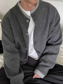 白悦男士轻奢复古钱风两件套拼接休闲简约针织开衫秋冬毛衣