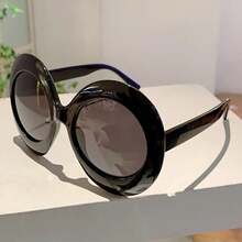 2024 New Women's Large Size Round Frame Fashion Glasses Fashion Gradient Lens Design Glasses  Semi-Transparent Decorative Glasses - Đen-Xám - Xem 12