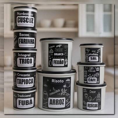 Kit 10 Potes , Potes Para Armazenamentos de Alimentos , Mantimentos com Condimento