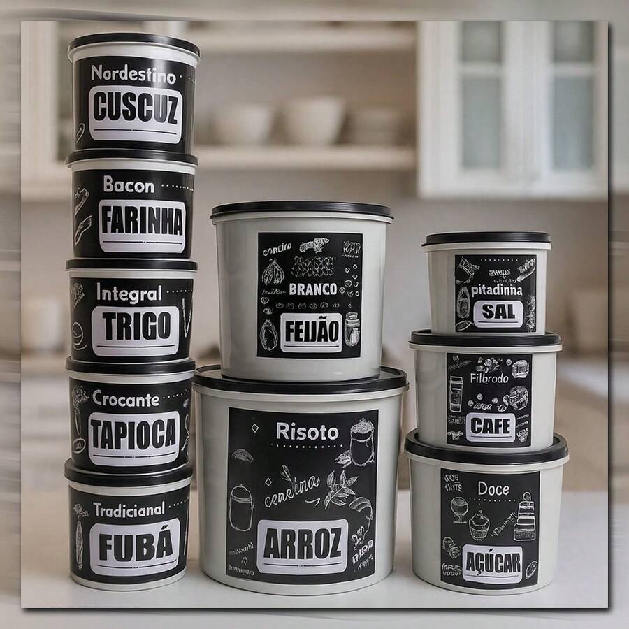 Kit 10 Potes , Potes Para Armazenamentos de Alimentos , Mantimentos com Condimento - Branco - Visão 1