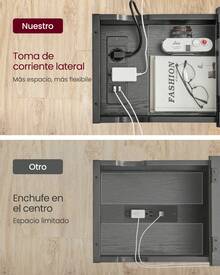 VASAGLE Mesa Auxiliar con Multienchufe, Mesa Lateral Estrecha con Puertos USB, Sacos, Mesita de Noche, para SalÓn, Dormitorio, Color Negro con Grano de Madera - Negro - Ver 4