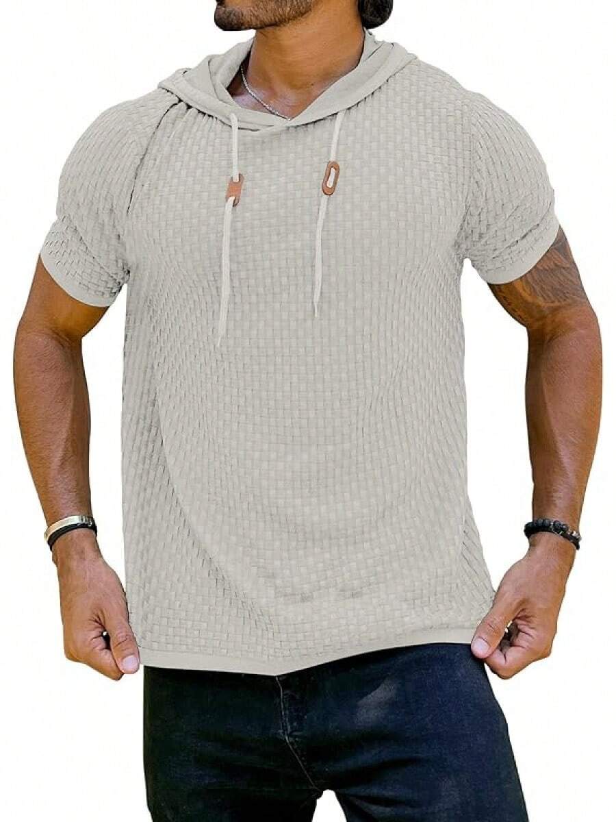 Men's Short Sleeve Hoodie Shirt Casual Waffle Knitted Pullover Sweaterhalloween - Màu Xám nhạt - Xem 1