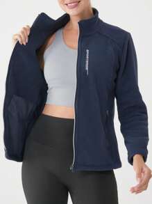 Plus Size Women Outdoor Fleece Jacket, Standing Collar Slim Zipper Sweatshirt, Hiking Sports Autumn & Winter Women's,Winter Women Coat