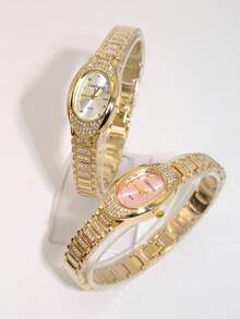 Armbanduhr für Frauen, luxuriös und elegant mit ovalem Zifferblatt, Edelstahlarmband, Damen Quarz Armbanduhr als Geschenk