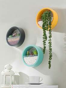 现代圆形玻璃壁挂花盆，多肉花盆，圆形铁制悬挂花盆/花瓶，适合种植草本植物、小仙人掌，非常适合阳台、房间和庭院装饰 - 彩色 - 查看 4